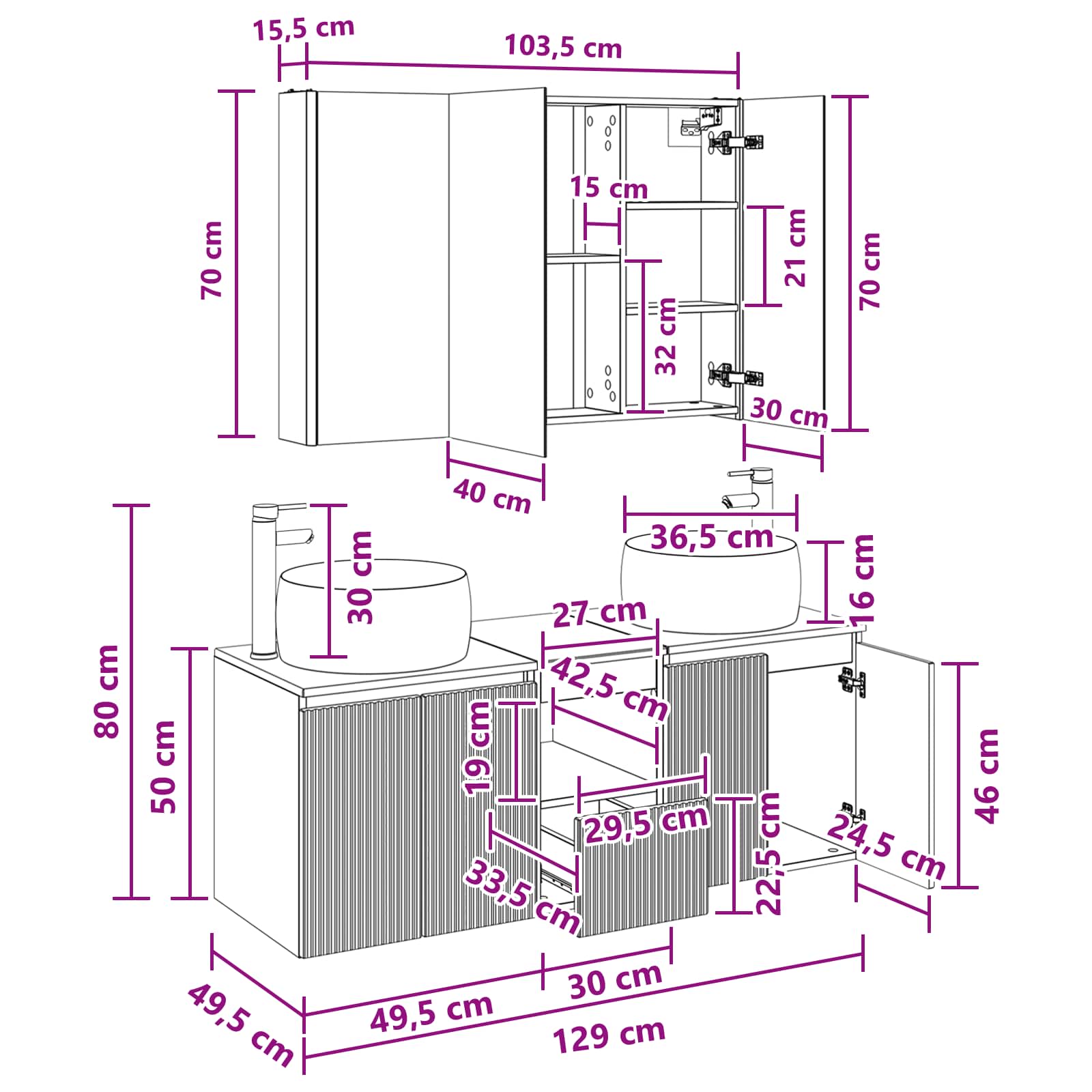 Badezimmerschrank-Set 4 stk. Weiß Holzwerkstoff