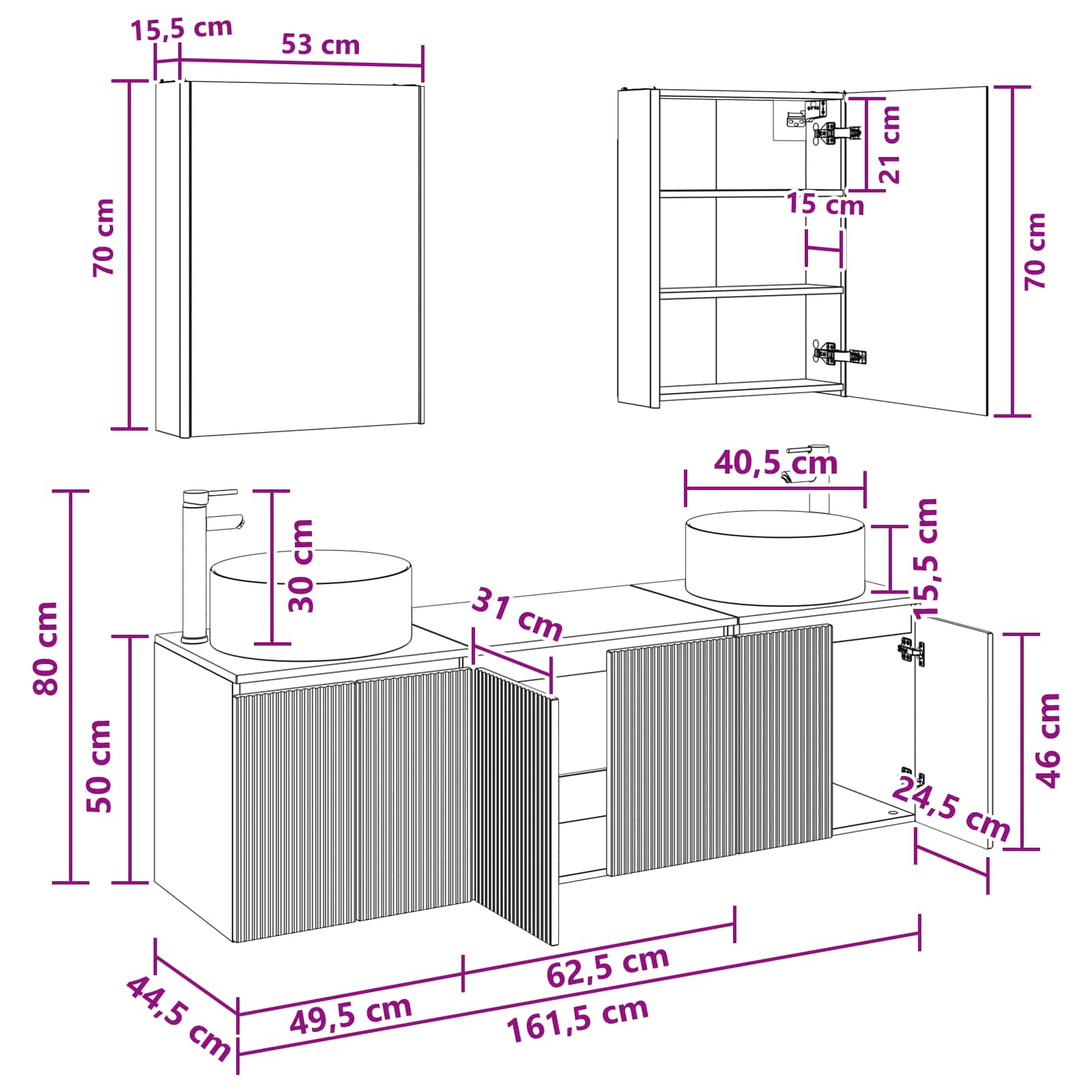 Badezimmerschrank-Set 5 stk. Weiß Holzwerkstoff