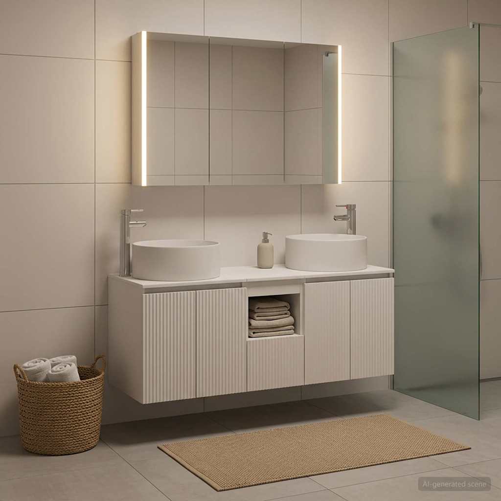 Badezimmerschrank-Set 4 stk. Weiß Holzwerkstoff