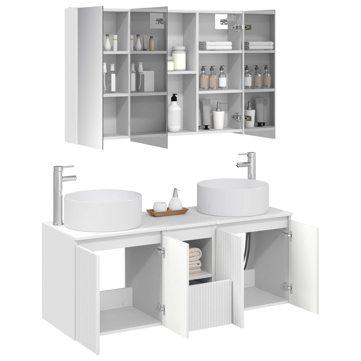 Badezimmerschrank-Set 4 stk. Weiß Holzwerkstoff