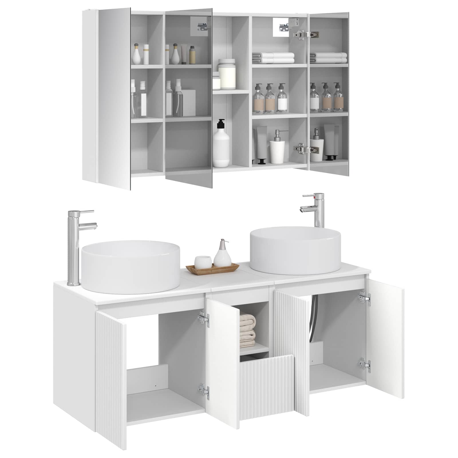 Badezimmerschrank-Set 4 stk. Weiß Holzwerkstoff