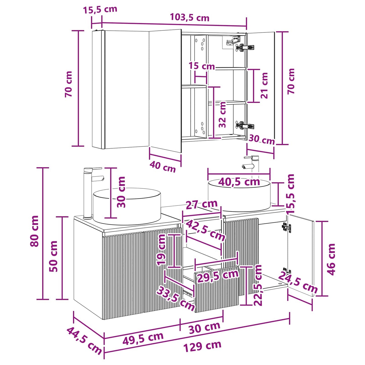 Badezimmerschrank-Set 4 stk. Weiß Holzwerkstoff