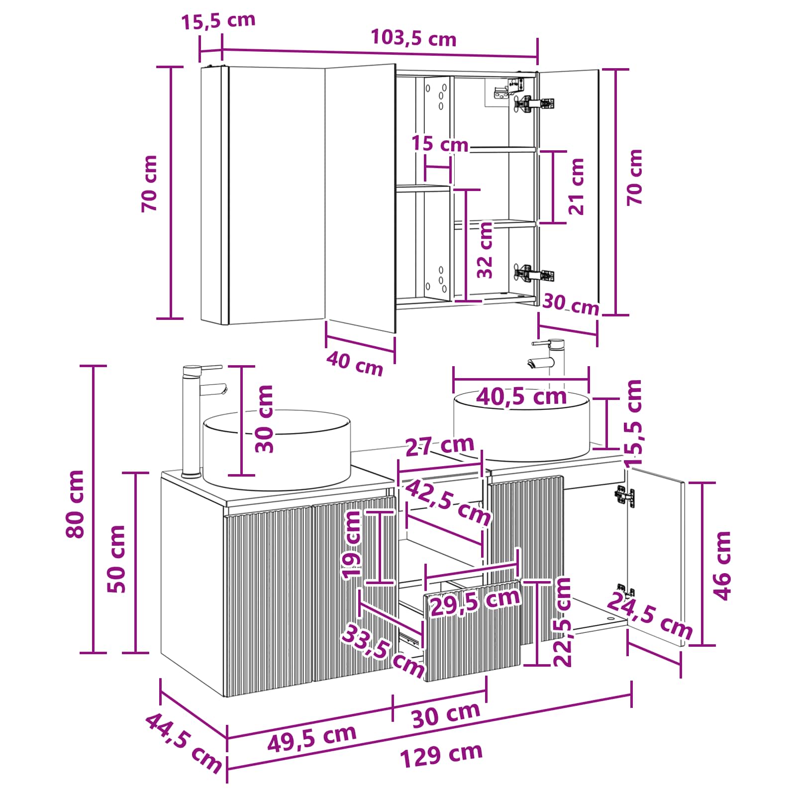 Badezimmerschrank-Set 4 stk. Weiß Holzwerkstoff