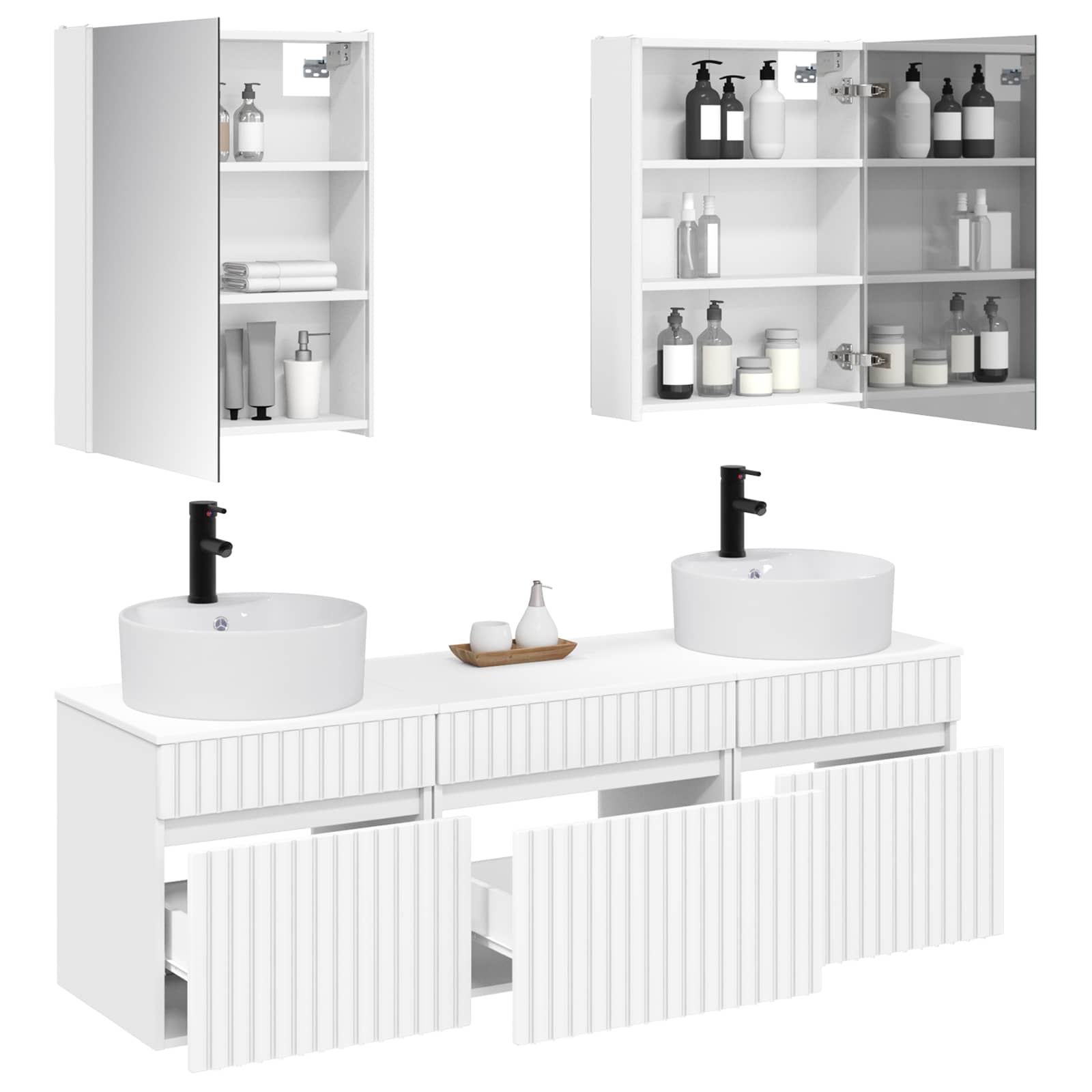 Badezimmerschrank-Set 5 stk. Weiß Holzwerkstoff
