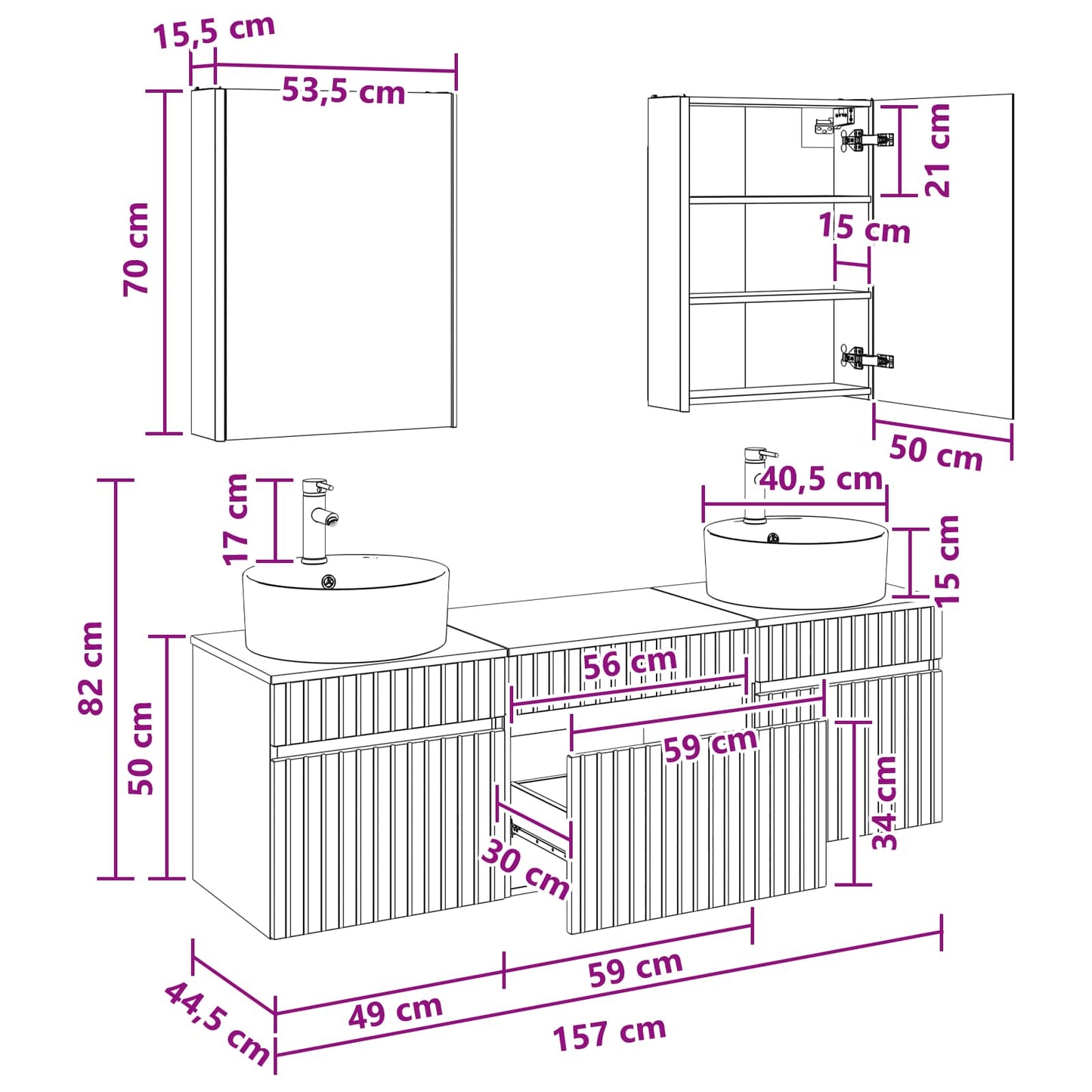 Badezimmerschrank-Set 5 stk. Weiß Holzwerkstoff