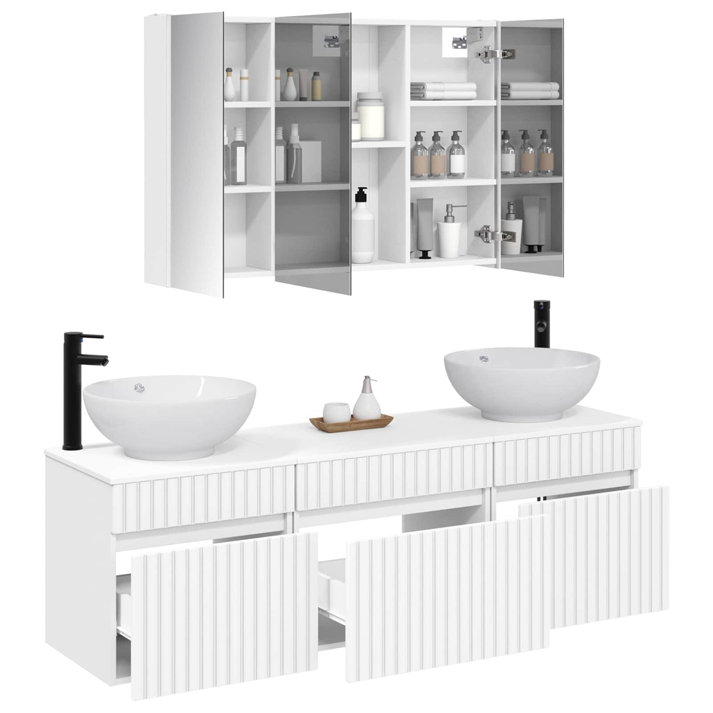 Badezimmerschrank-Set 4 stk. Weiß Holzwerkstoff
