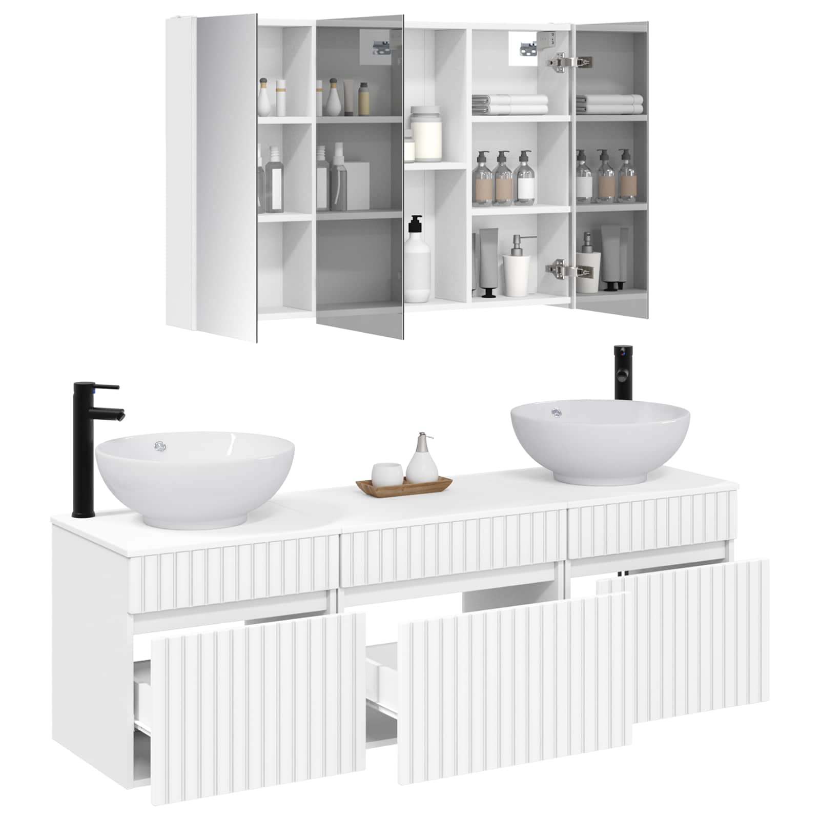 Badezimmerschrank-Set 4 stk. Weiß Holzwerkstoff