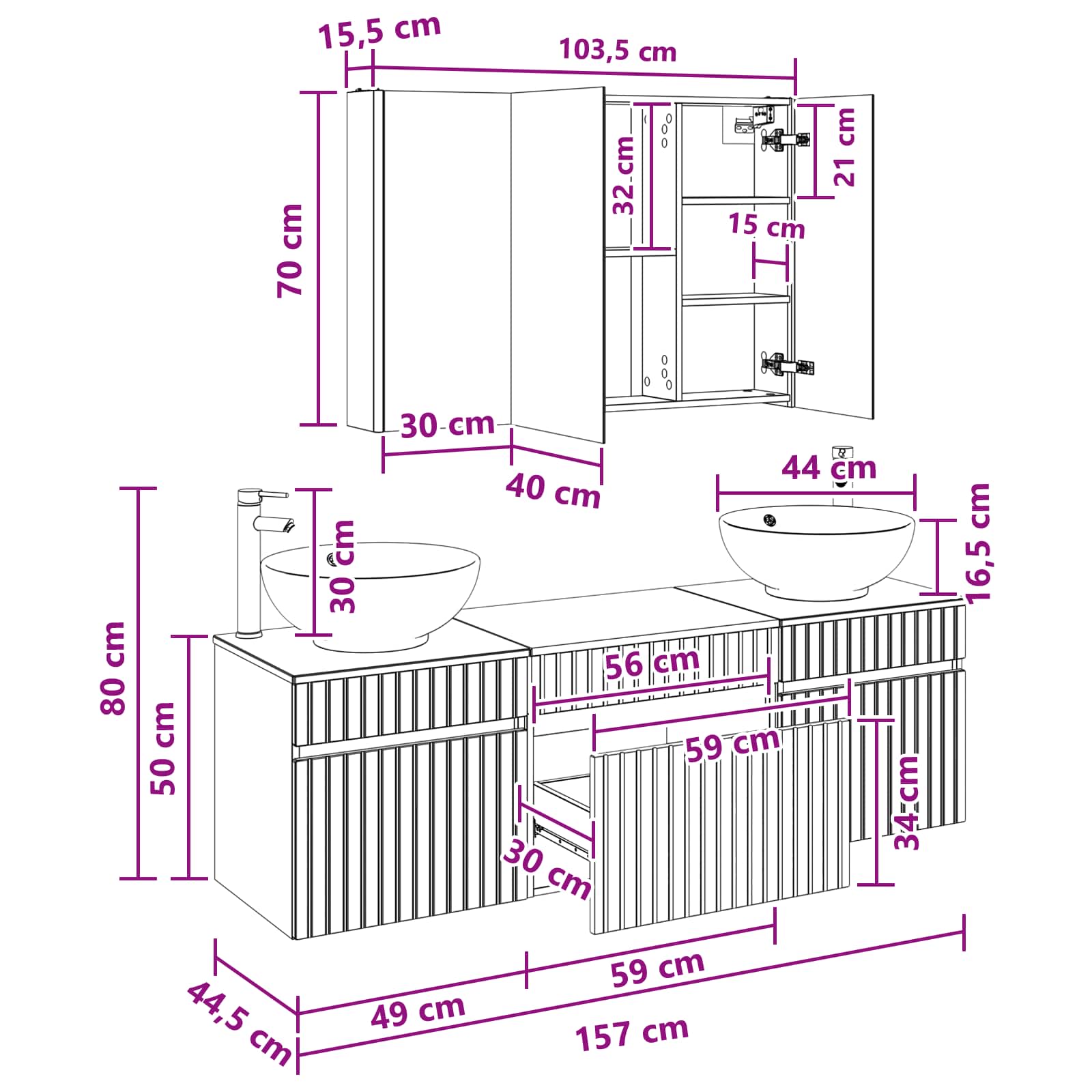 Badezimmerschrank-Set 4 stk. Weiß Holzwerkstoff