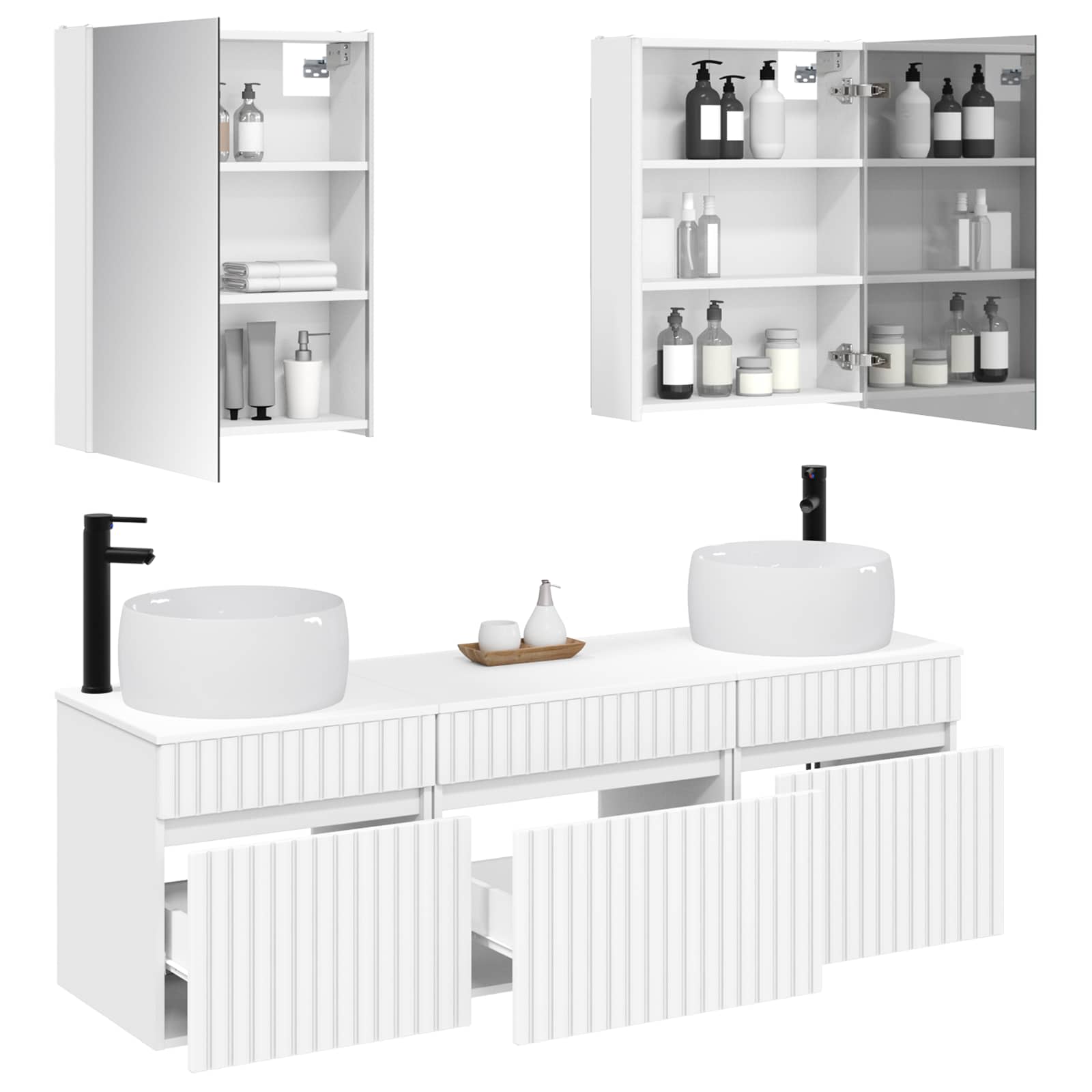 Badezimmerschrank-Set 5 stk. Weiß Holzwerkstoff