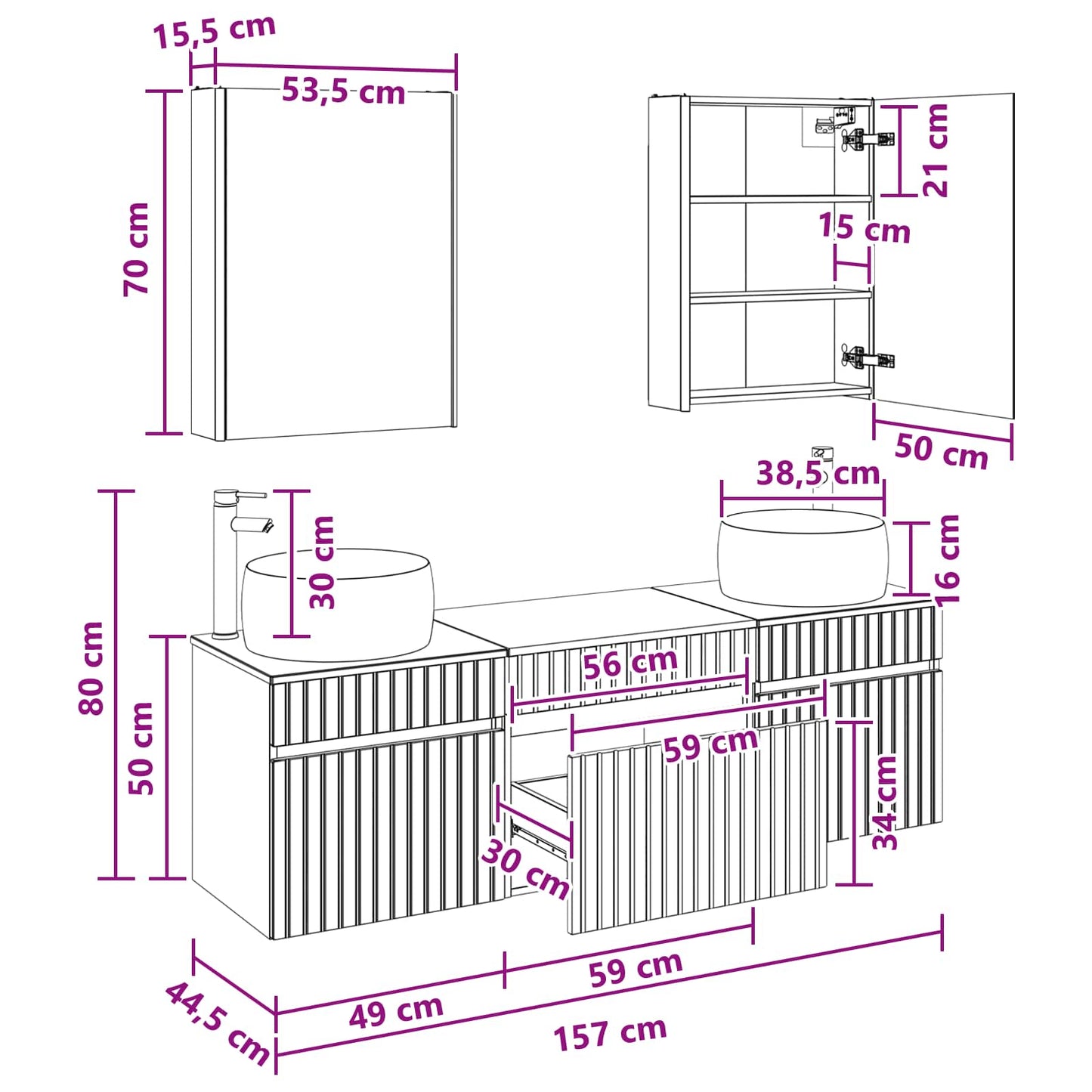 Badezimmerschrank-Set 5 stk. Weiß Holzwerkstoff