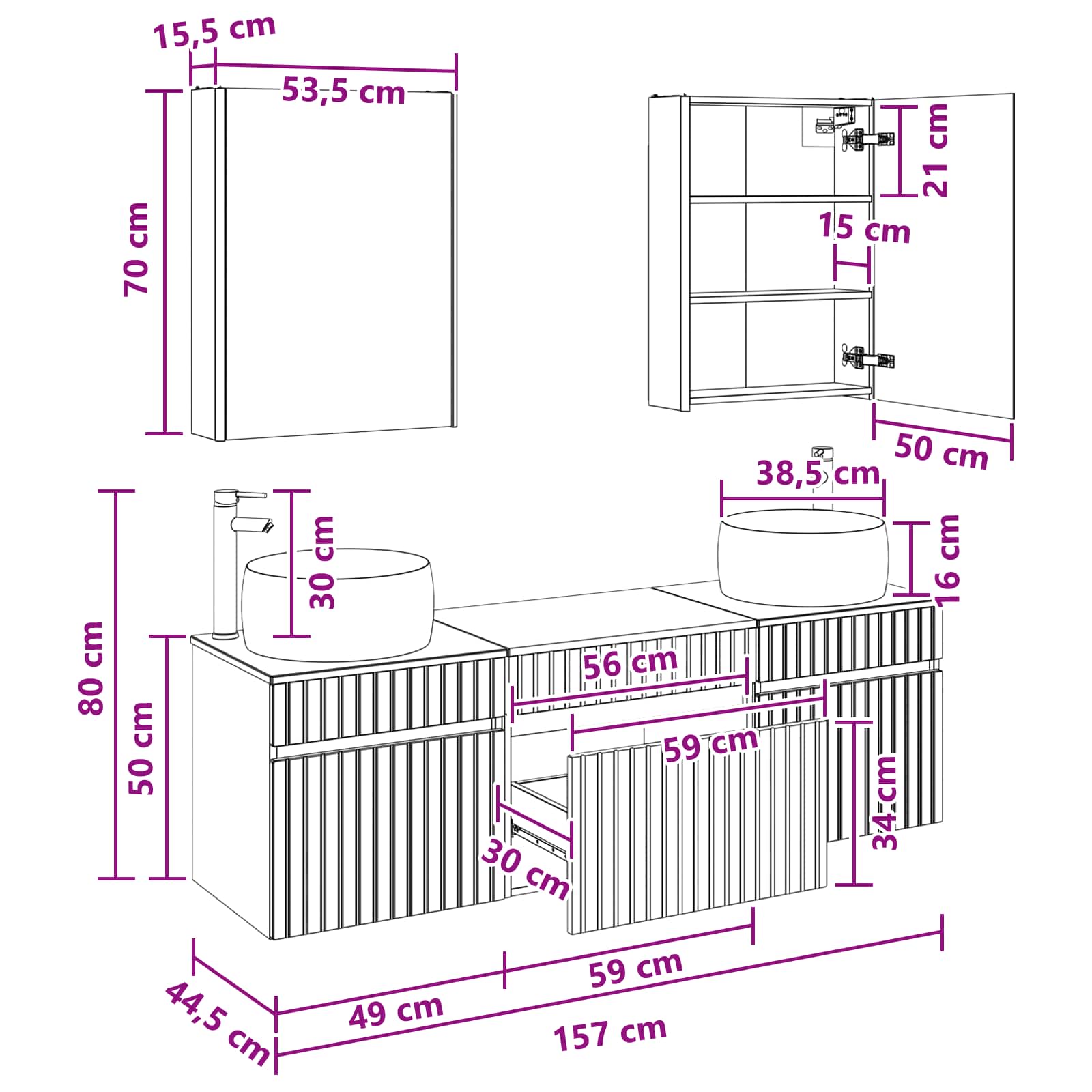 Badezimmerschrank-Set 5 stk. Weiß Holzwerkstoff