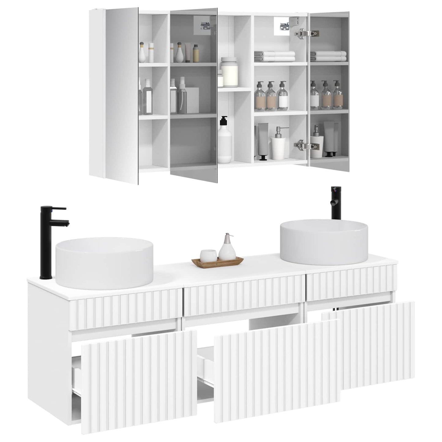 Badezimmerschrank-Set 4 stk. Weiß Holzwerkstoff