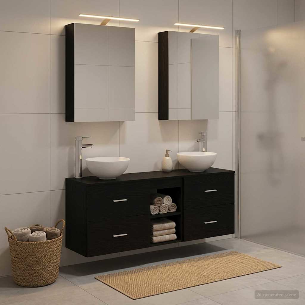 Badezimmerschrank-Set 5 stk. Schwarze Eiche Holzwerkstoff