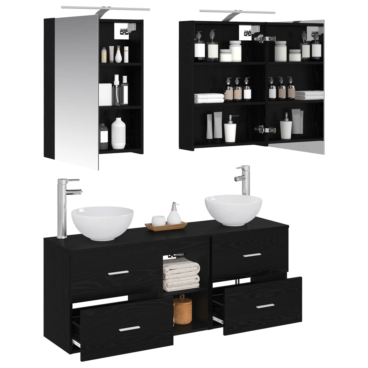 Badezimmerschrank-Set 5 stk. Schwarze Eiche Holzwerkstoff