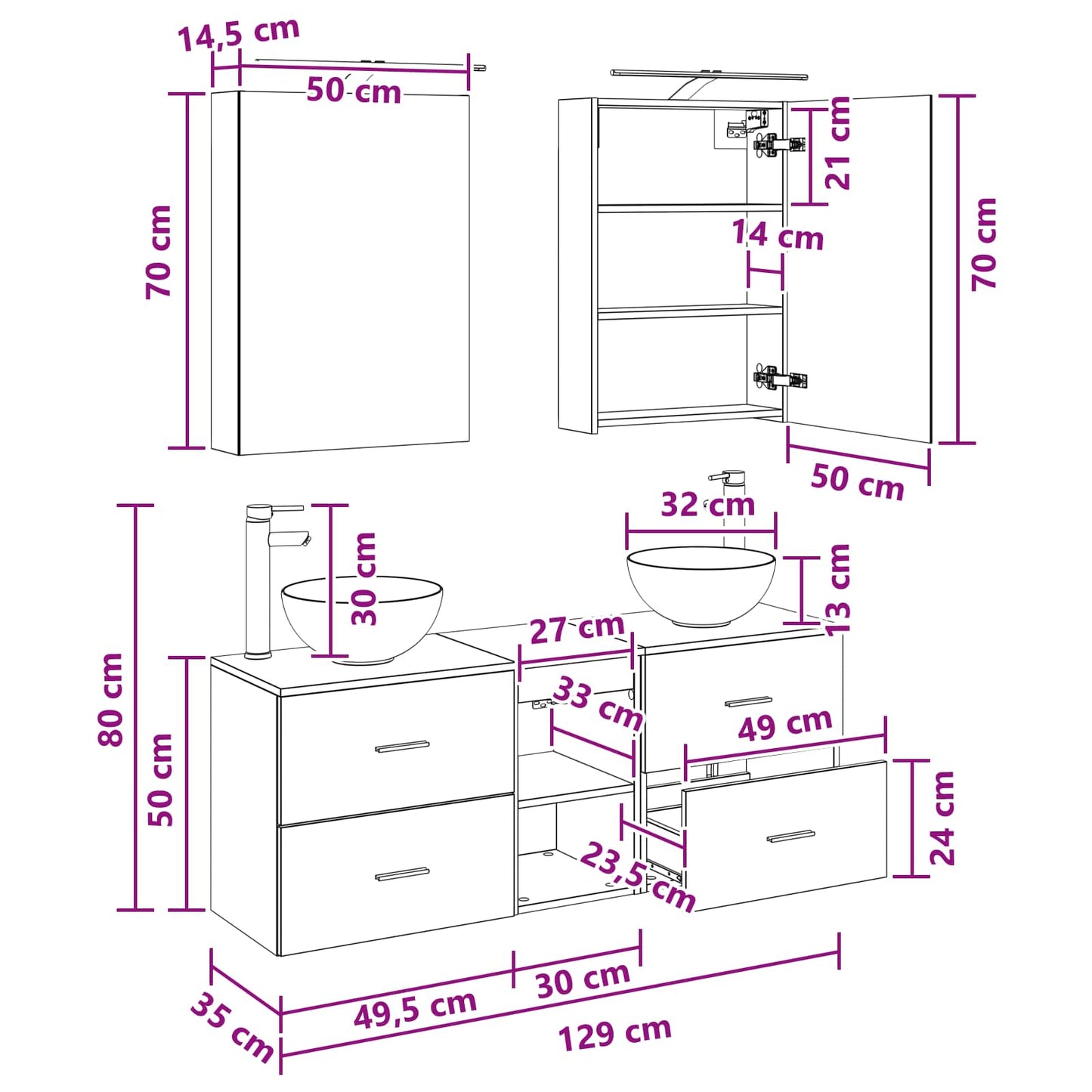 Badezimmerschrank-Set 5 stk. Schwarze Eiche Holzwerkstoff