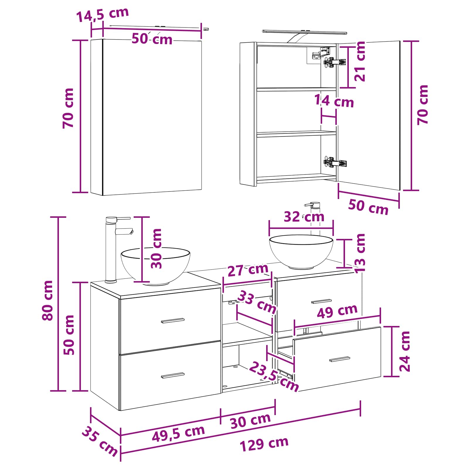 Badezimmerschrank-Set 5 stk. Schwarze Eiche Holzwerkstoff