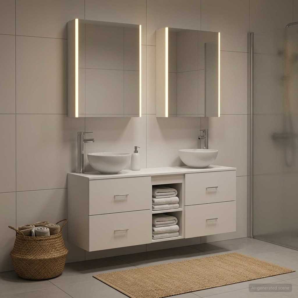 Badezimmerschrank-Set 5 stk. Weiß Holzwerkstoff