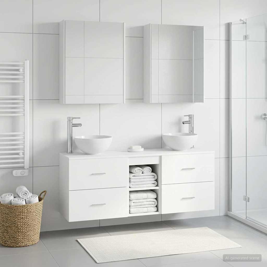 Badezimmerschrank-Set 5 stk. Weiß Holzwerkstoff