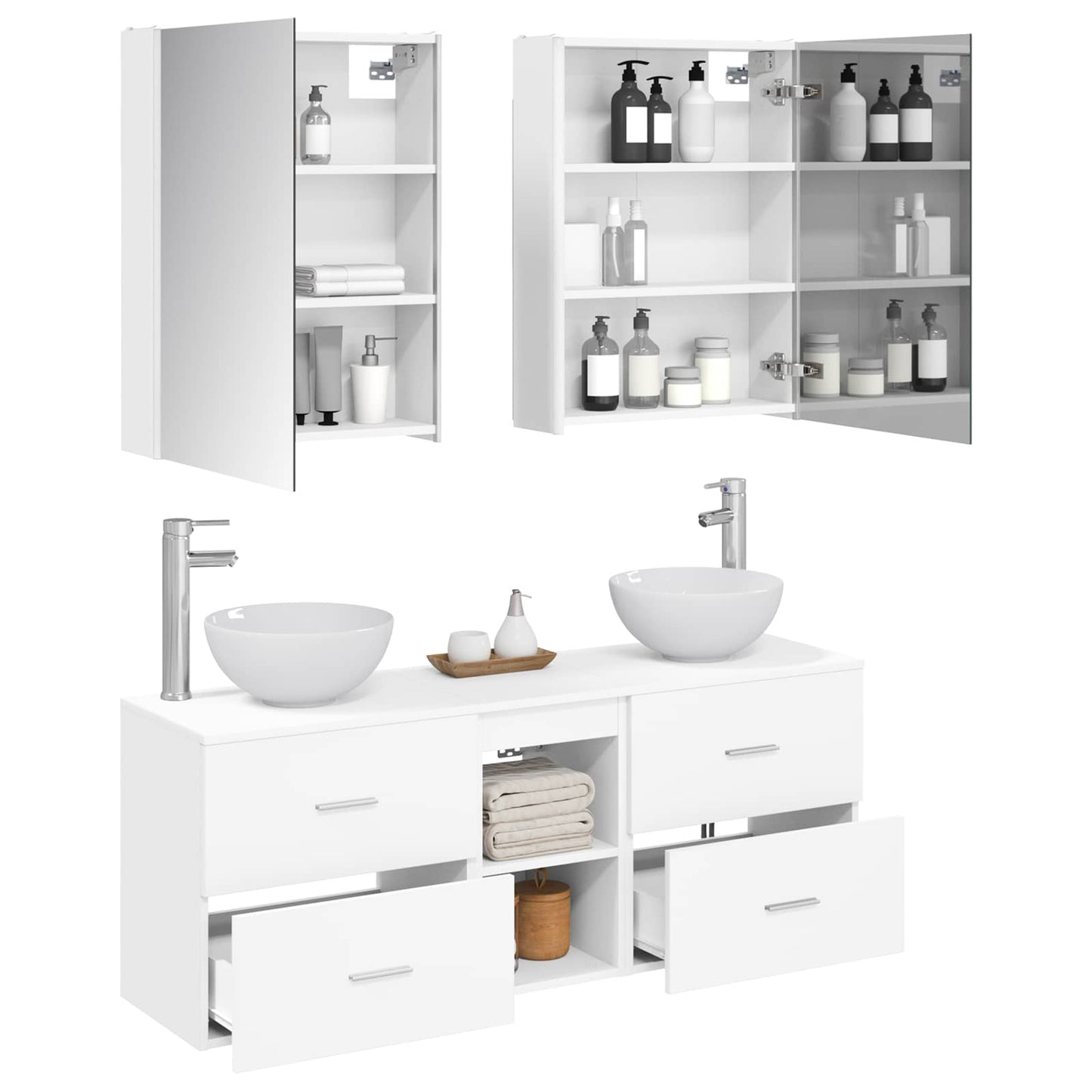 Badezimmerschrank-Set 5 stk. Weiß Holzwerkstoff