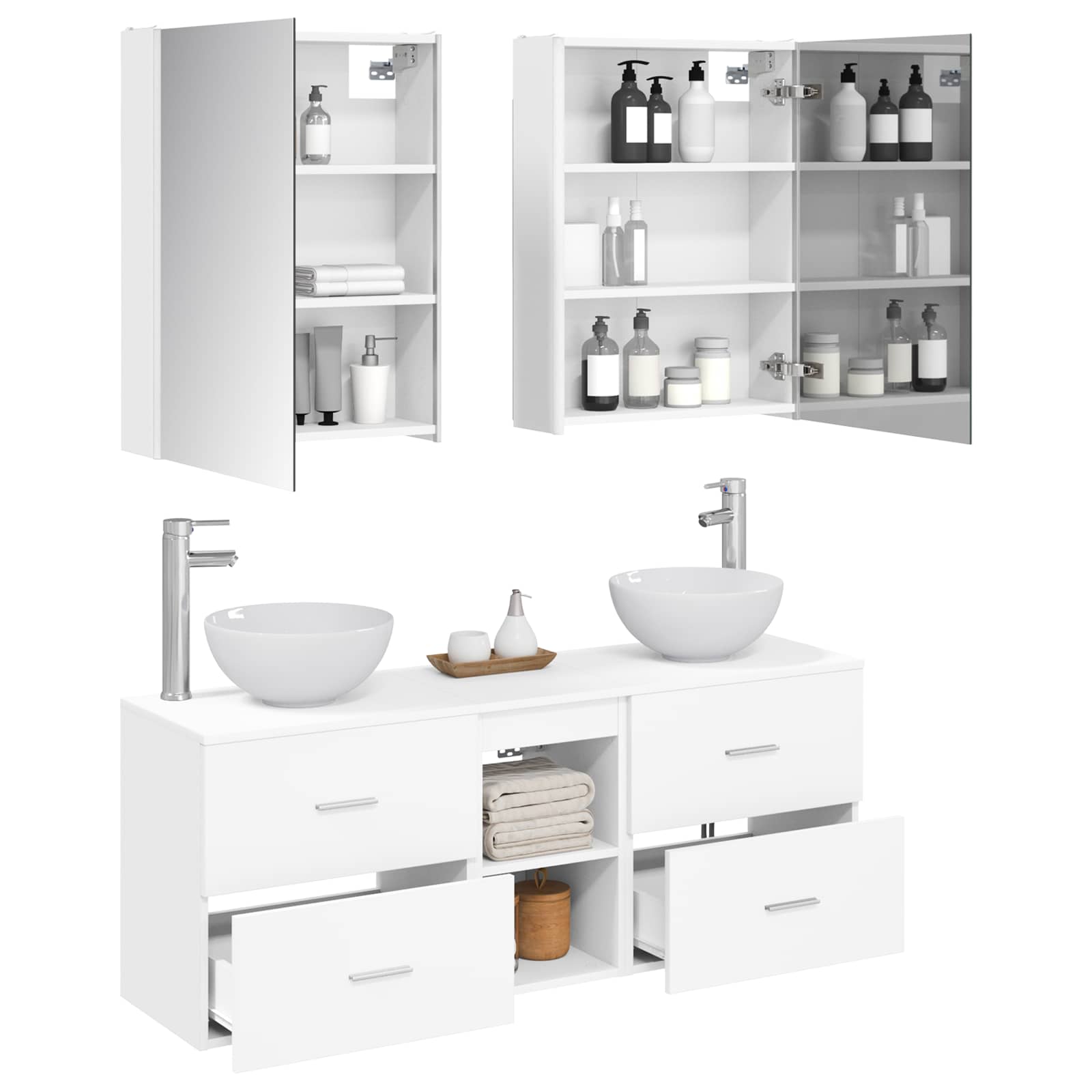 Badezimmerschrank-Set 5 stk. Weiß Holzwerkstoff