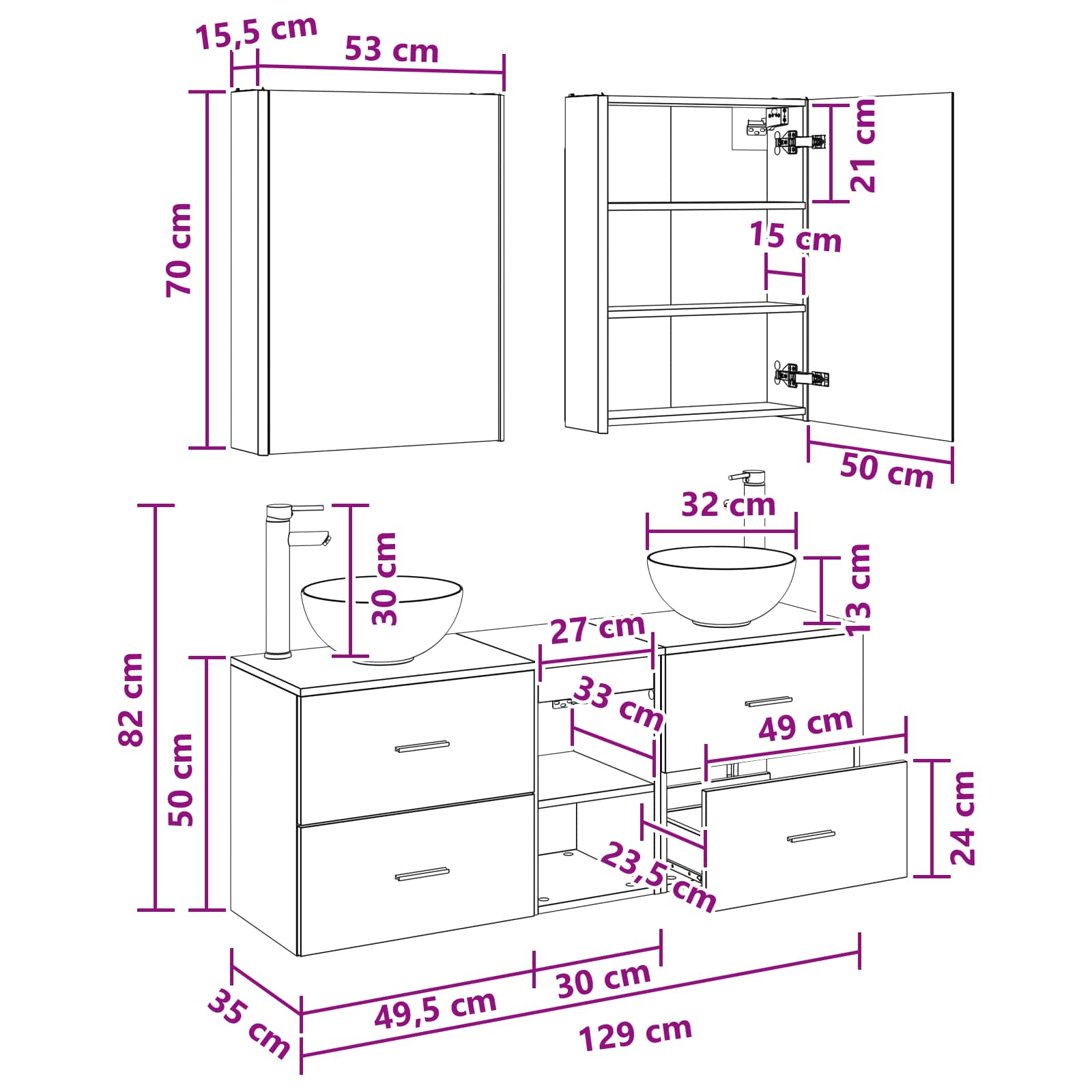 Badezimmerschrank-Set 5 stk. Weiß Holzwerkstoff