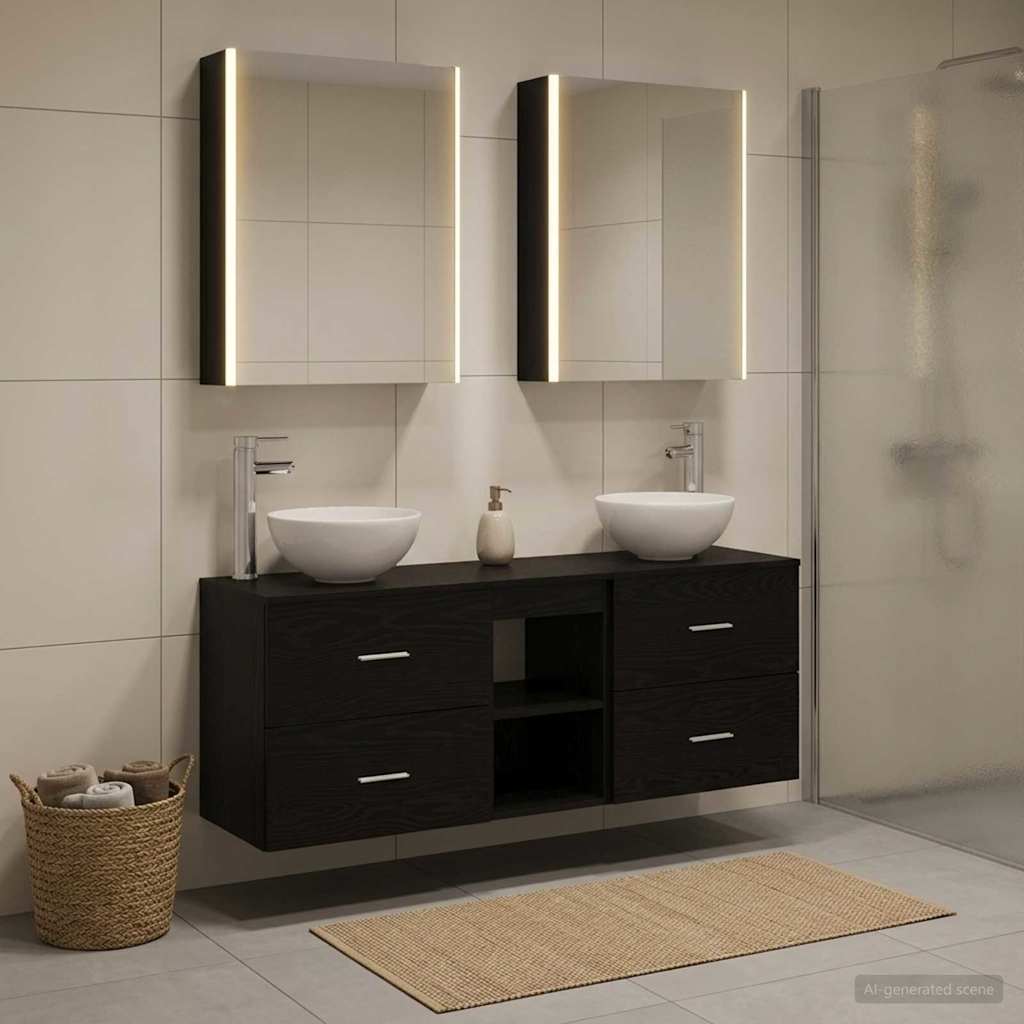 Badezimmerschrank-Set 5 stk. Schwarze Eiche Holzwerkstoff