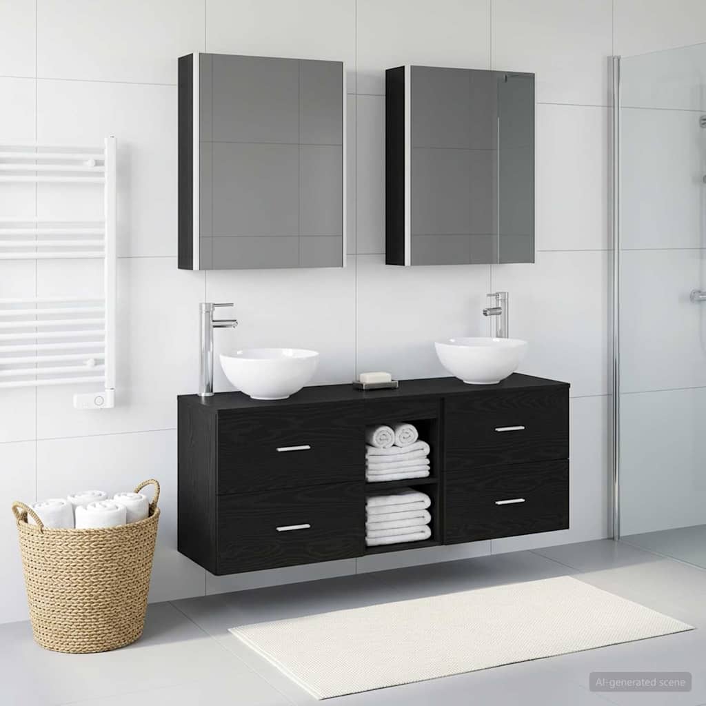 Badezimmerschrank-Set 5 stk. Schwarze Eiche Holzwerkstoff