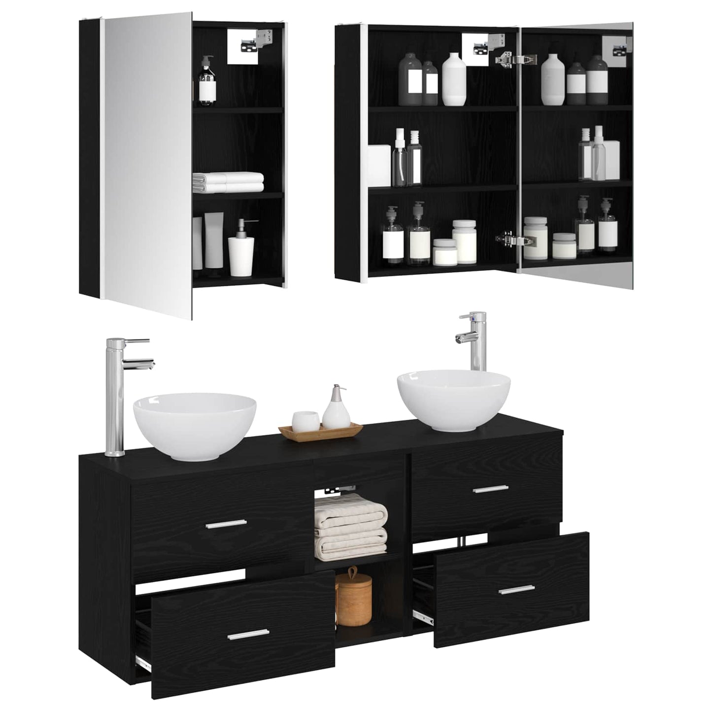Badezimmerschrank-Set 5 stk. Schwarze Eiche Holzwerkstoff