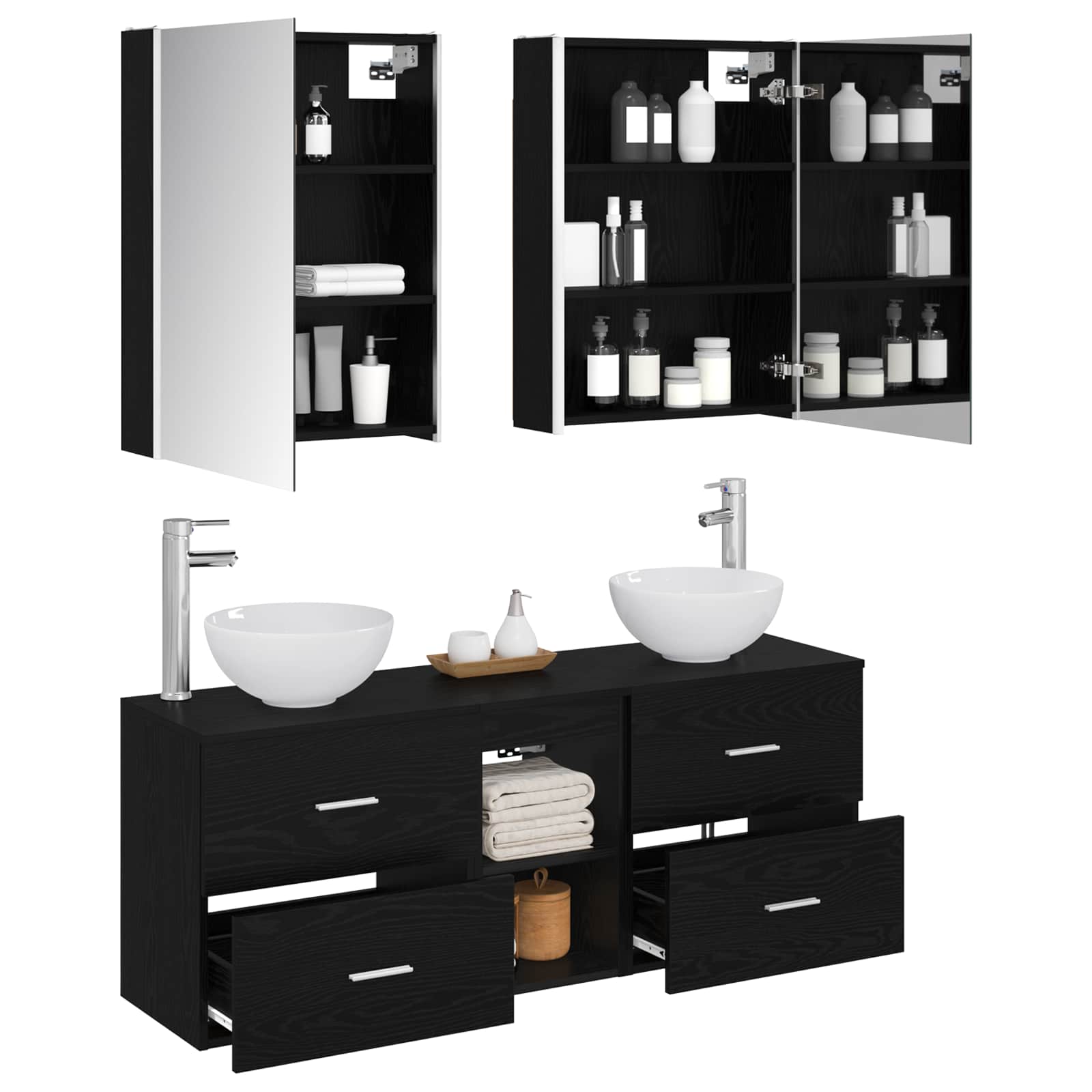 Badezimmerschrank-Set 5 stk. Schwarze Eiche Holzwerkstoff
