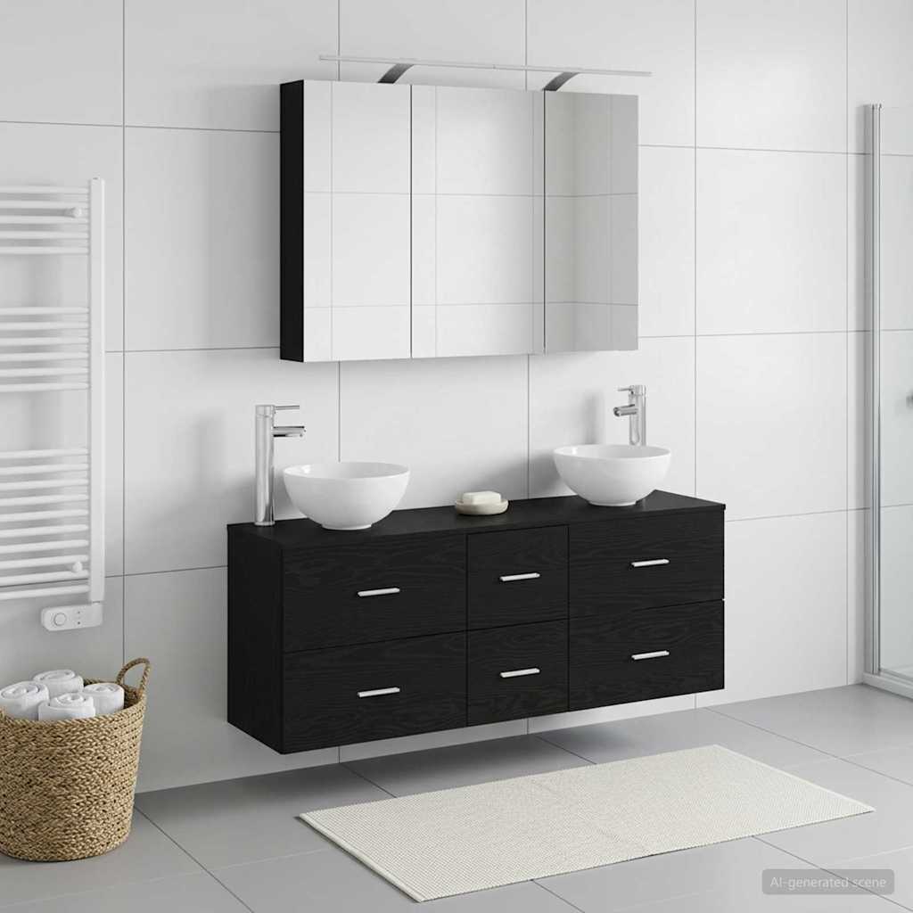 Badezimmermöbel-Set 4 stk. Schwarze Eiche