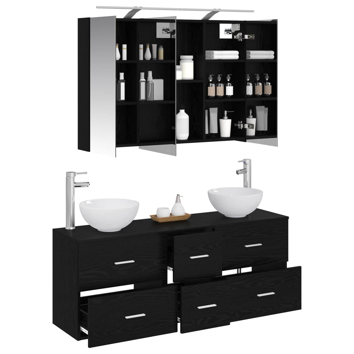 Badezimmermöbel-Set 4 stk. Schwarze Eiche