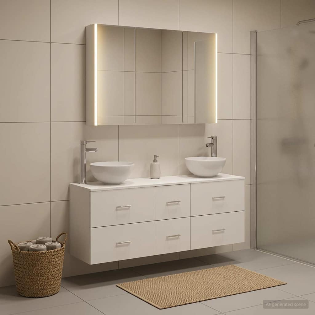 Badezimmermöbel-Set 4 stk. Weiß Ingenieurholz und Glas