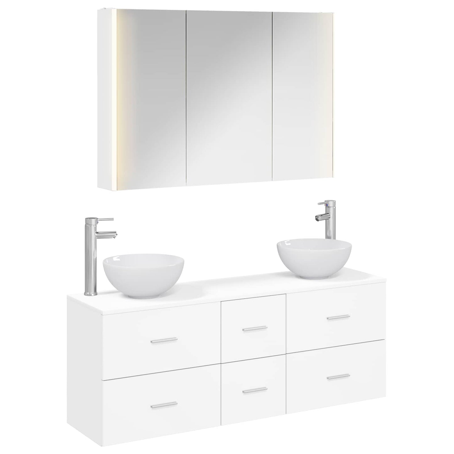 Badezimmermöbel-Set 4 stk. Weiß Ingenieurholz und Glas