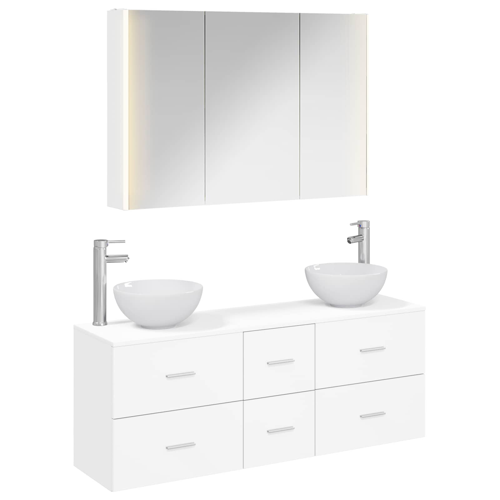 Badezimmermöbel-Set 4 stk. Weiß Ingenieurholz und Glas