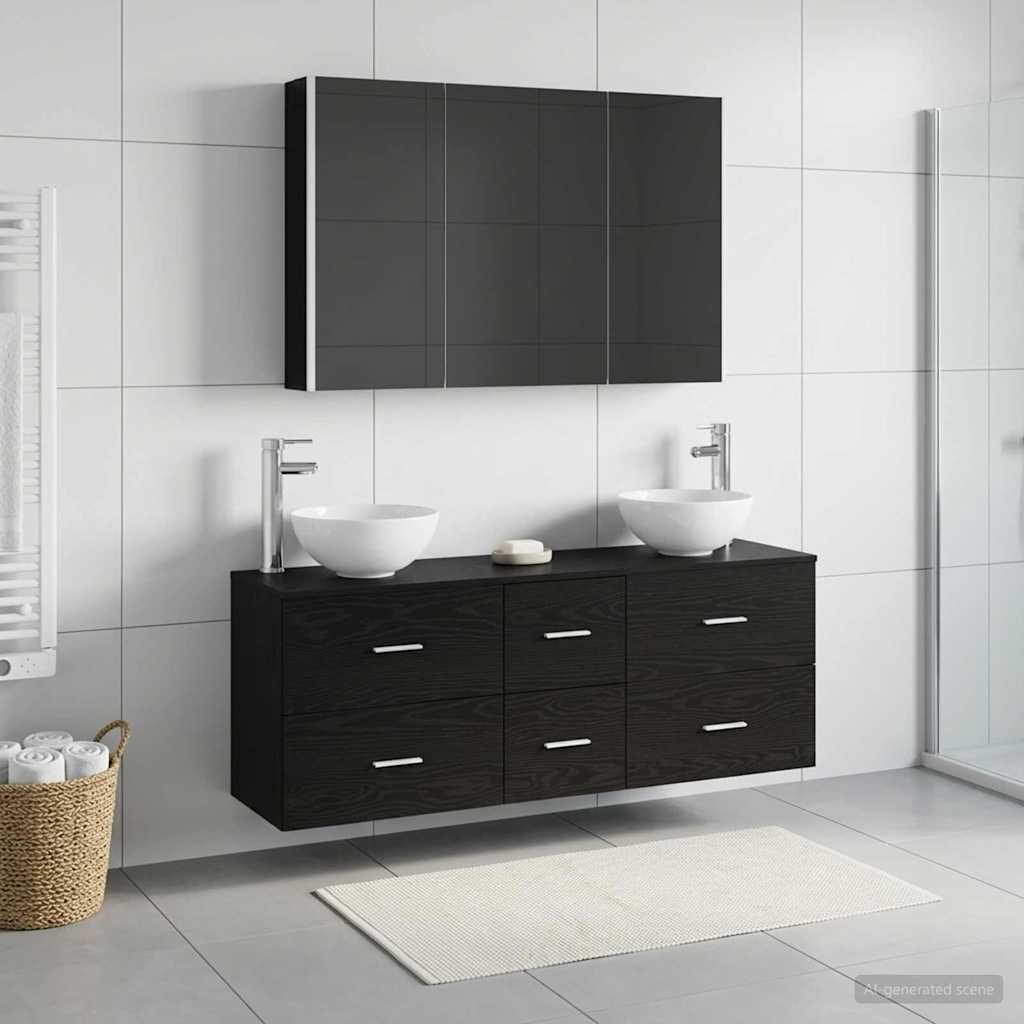 Badezimmermöbel-Set 4 stk. Schwarze Eiche