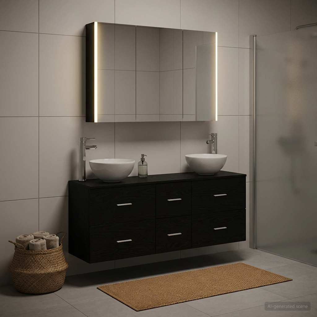 Badezimmermöbel-Set 4 stk. Schwarze Eiche