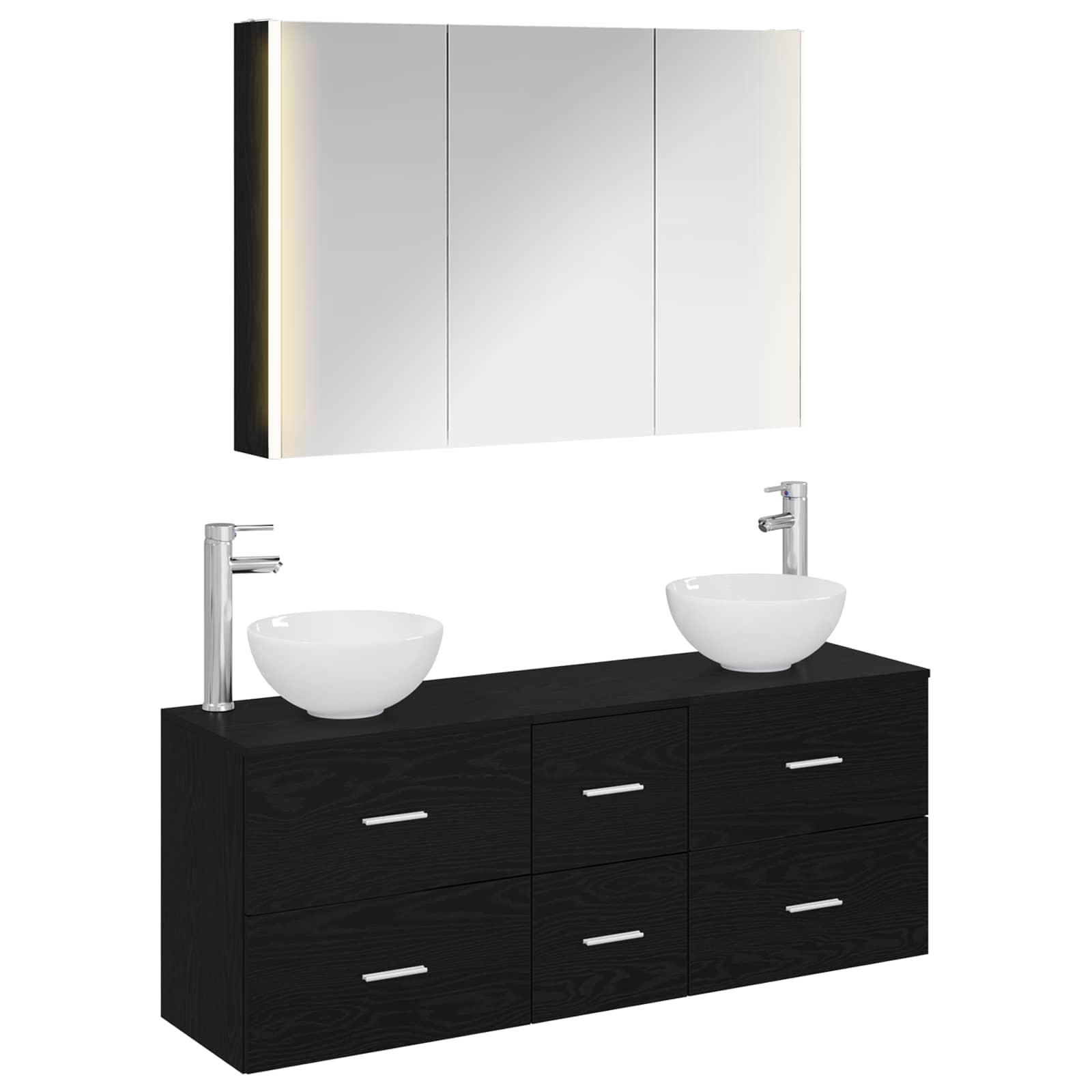 Badezimmermöbel-Set 4 stk. Schwarze Eiche