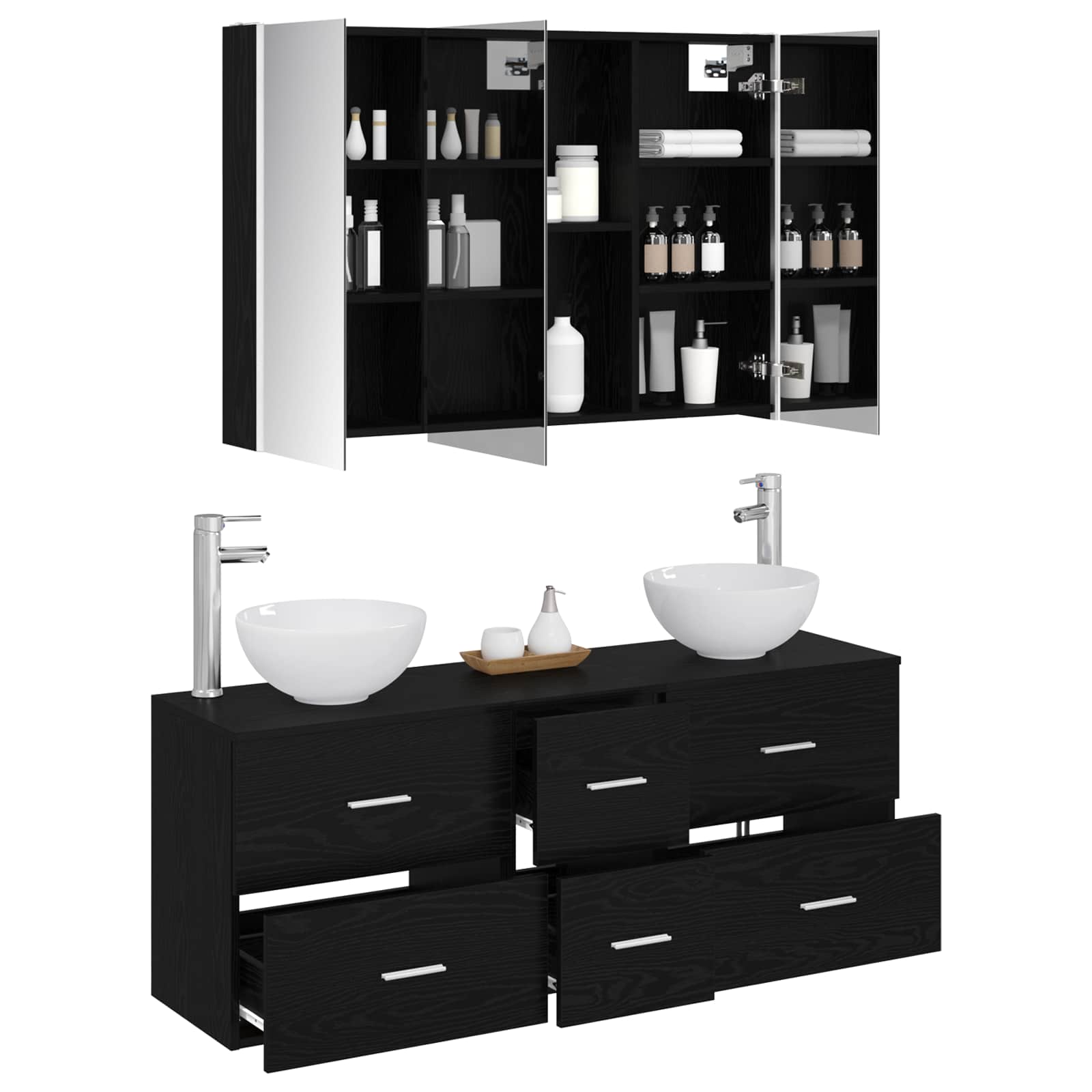 Badezimmermöbel-Set 4 stk. Schwarze Eiche