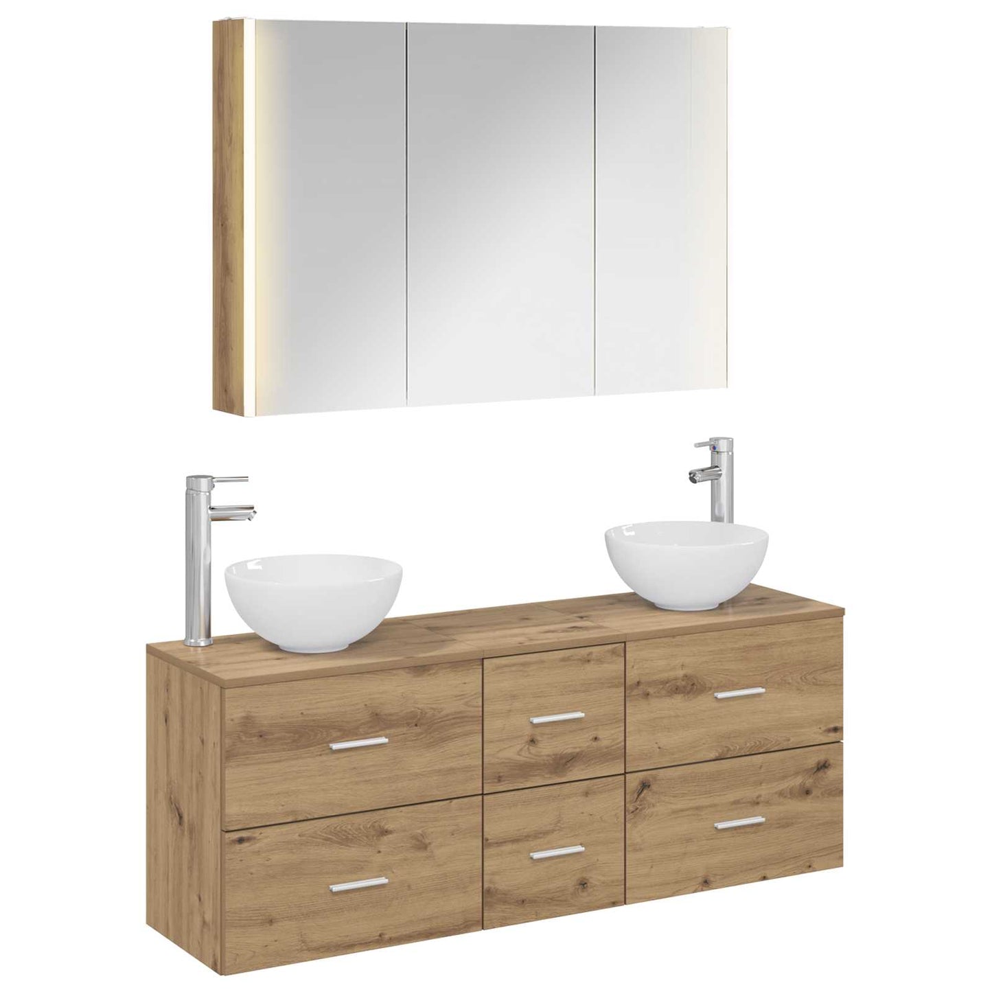 Badezimmermöbel-Set 4 stk. Artisan-Eiche Ingenieurholz und Glas