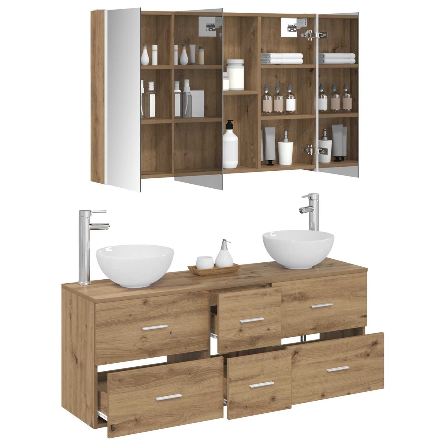 Badezimmermöbel-Set 4 stk. Artisan-Eiche Ingenieurholz und Glas