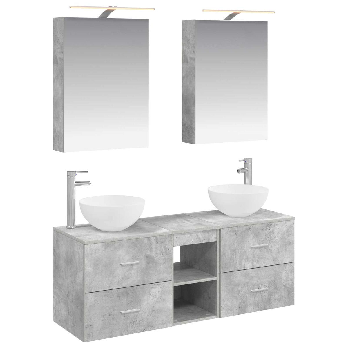 Badezimmermöbel-Set 5 stk. Betongrau Ingenieurholz und Glas
