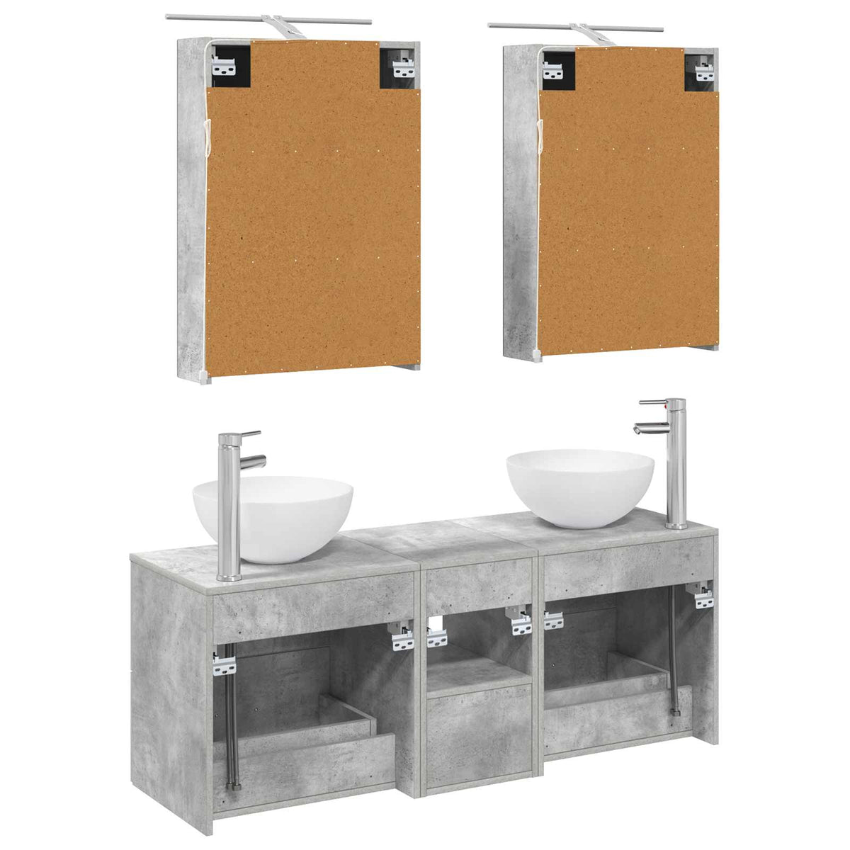 Badezimmermöbel-Set 5 stk. Betongrau Ingenieurholz und Glas