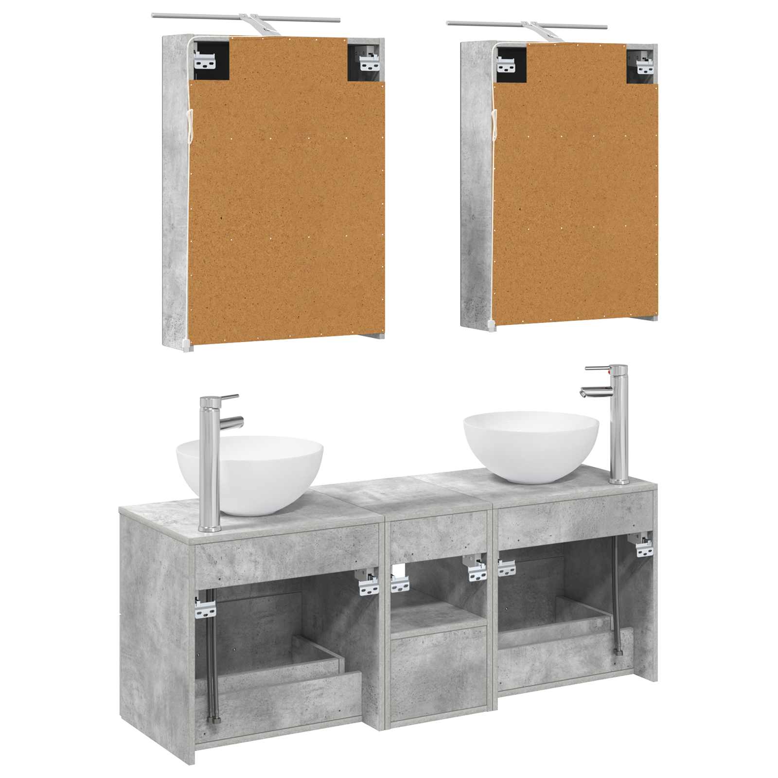 Badezimmermöbel-Set 5 stk. Betongrau Ingenieurholz und Glas