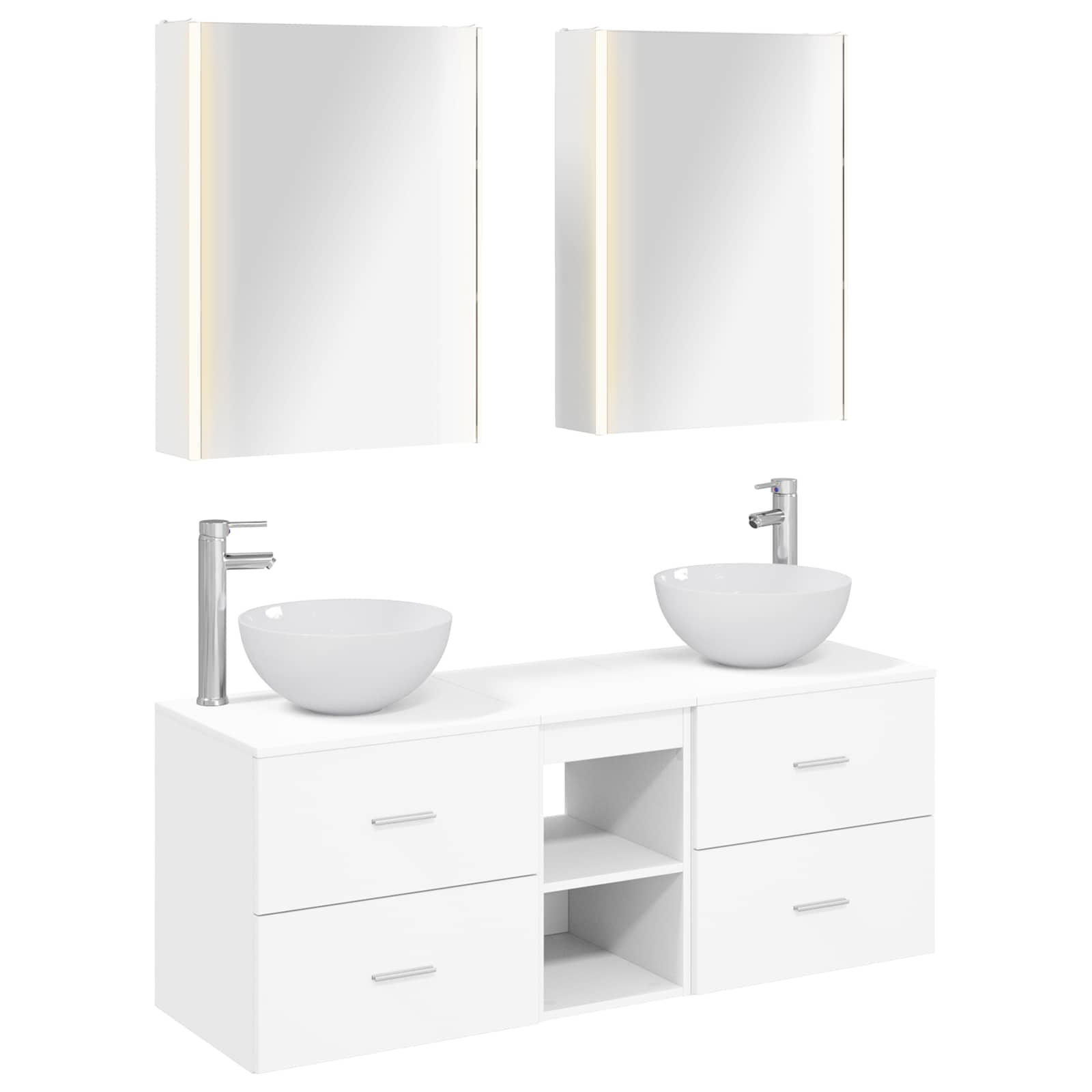 Badezimmermöbel-Set 5 stk. Weiß Ingenieurholz und Glas