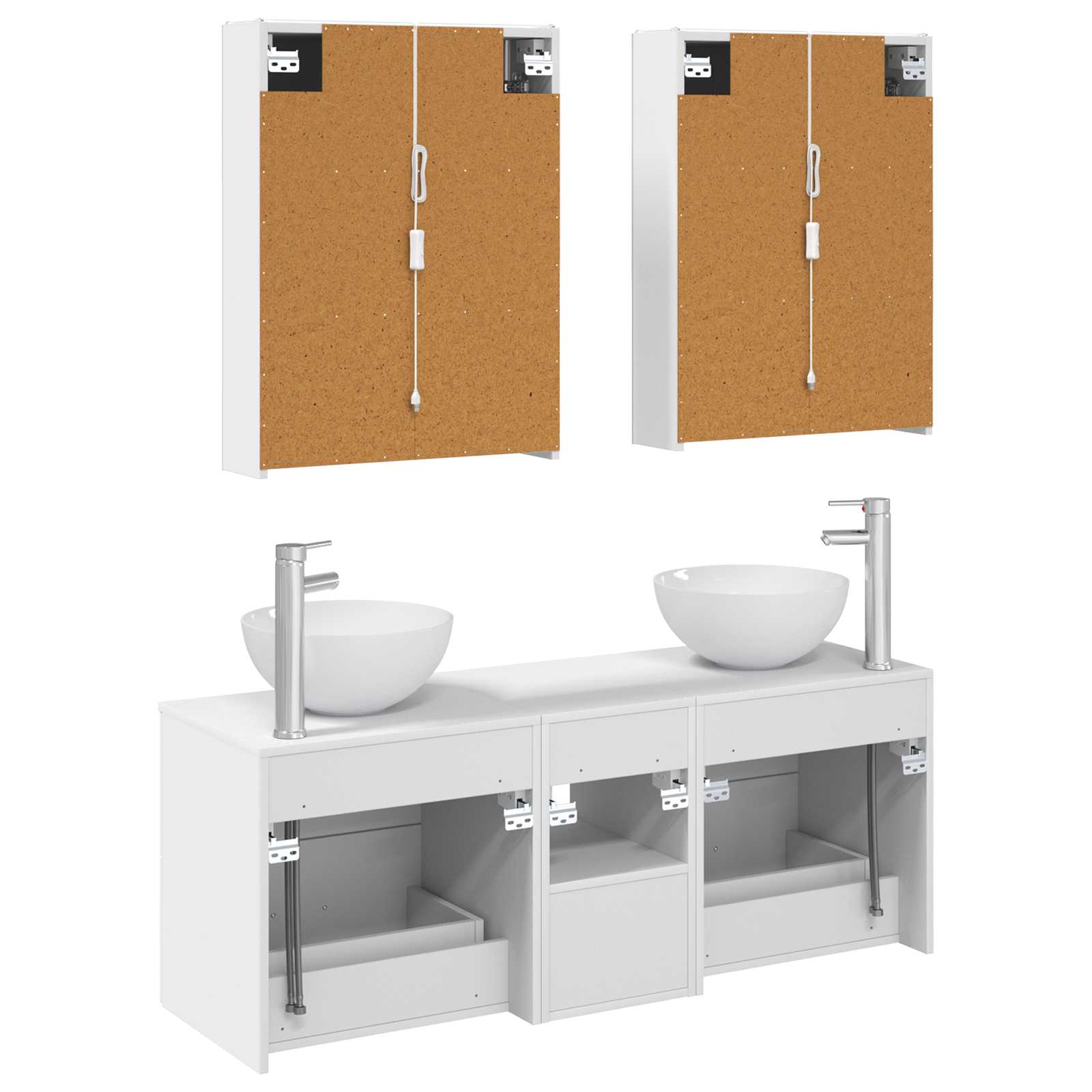 Badezimmermöbel-Set 5 stk. Weiß Ingenieurholz und Glas