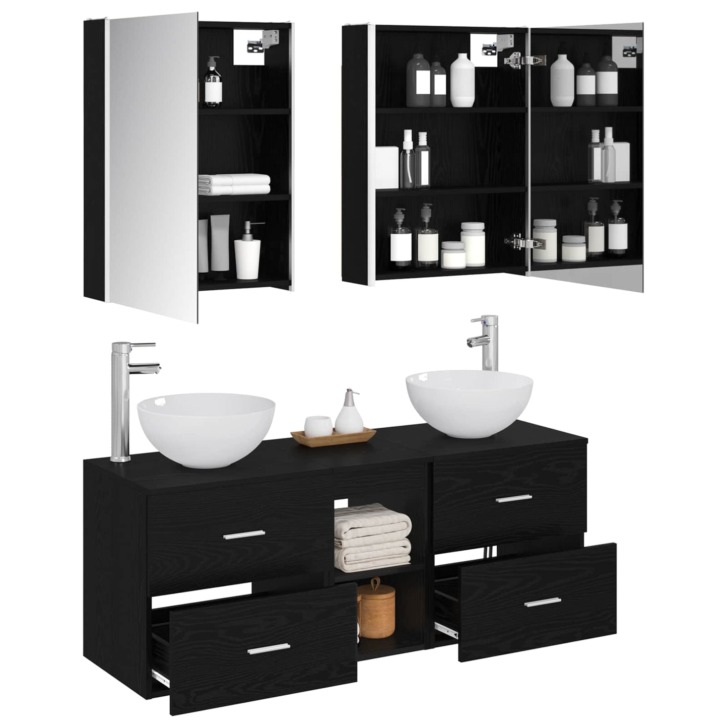 Badezimmermöbel-Set 5 stk. Schwarze Eiche