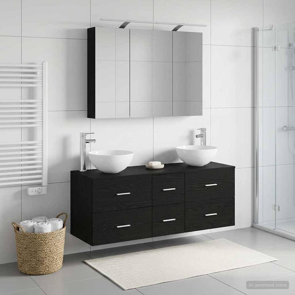 Badezimmermöbel-Set 4 stk. Schwarze Eiche