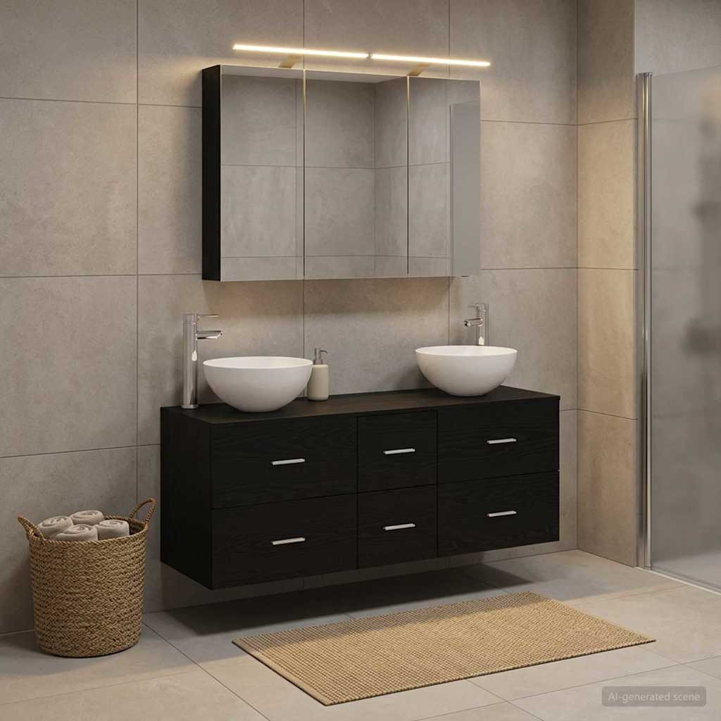 Badezimmermöbel-Set 4 stk. Schwarze Eiche
