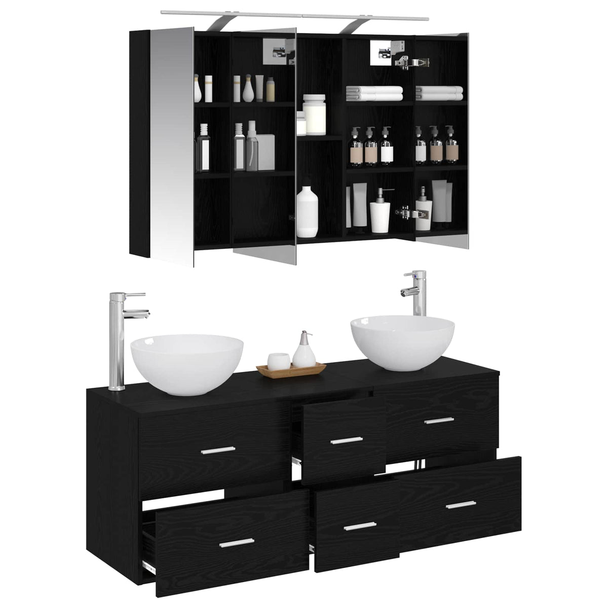 Badezimmermöbel-Set 4 stk. Schwarze Eiche