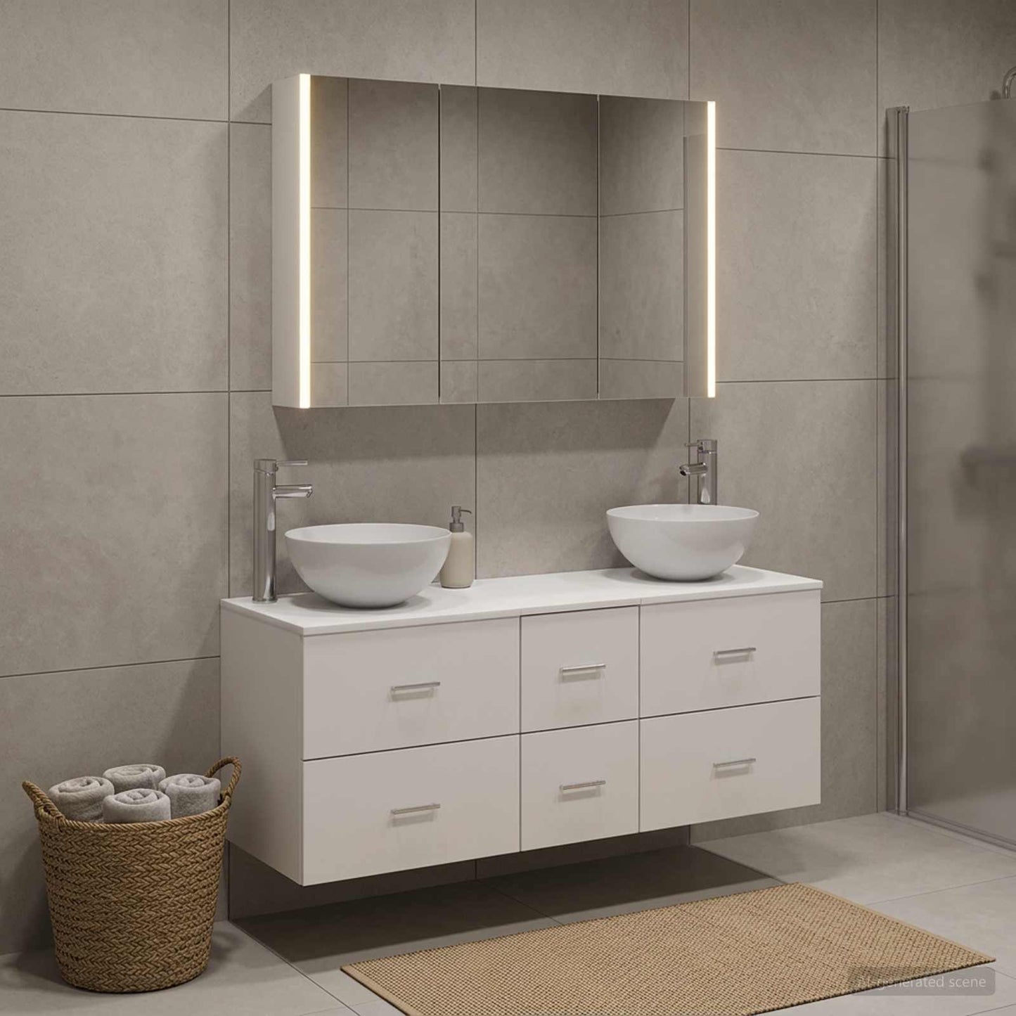 Badezimmermöbel-Set 4 stk. Weiß Ingenieurholz und Glas